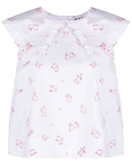 GANNI – bunny-print collared blouse